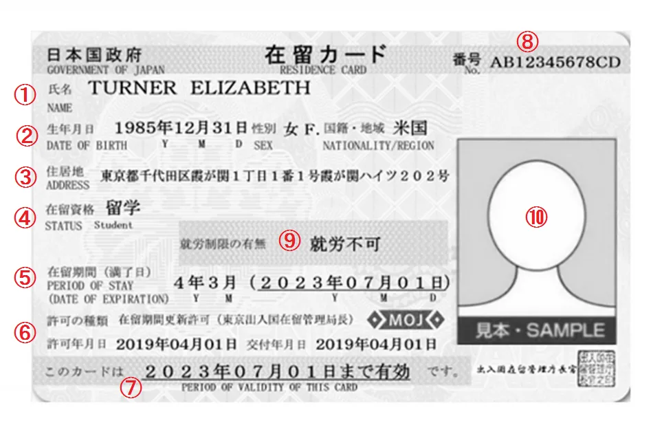 在留カード表面